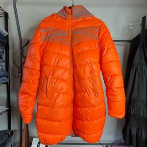V Winter Long Orange Snow Jacket